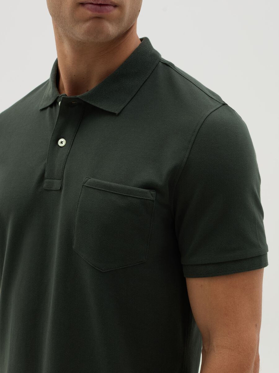 Stretch cotton polo shirt with pocket_3