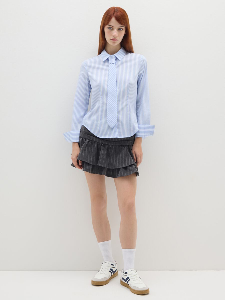 Slim fit shirt with white and blue stripes in pure cotton_2