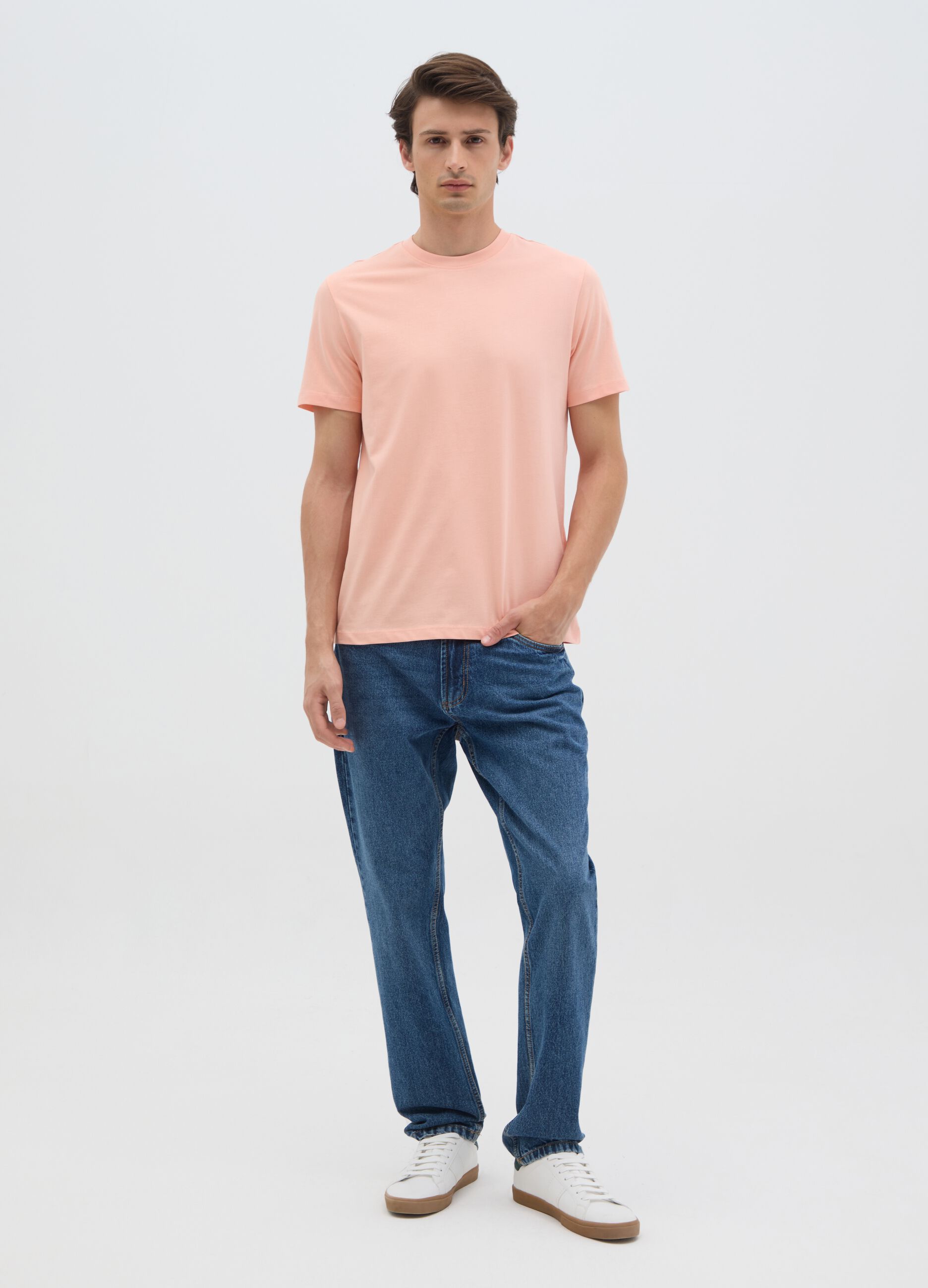 T-shirt da uomo in puro cotone rosa regular fit