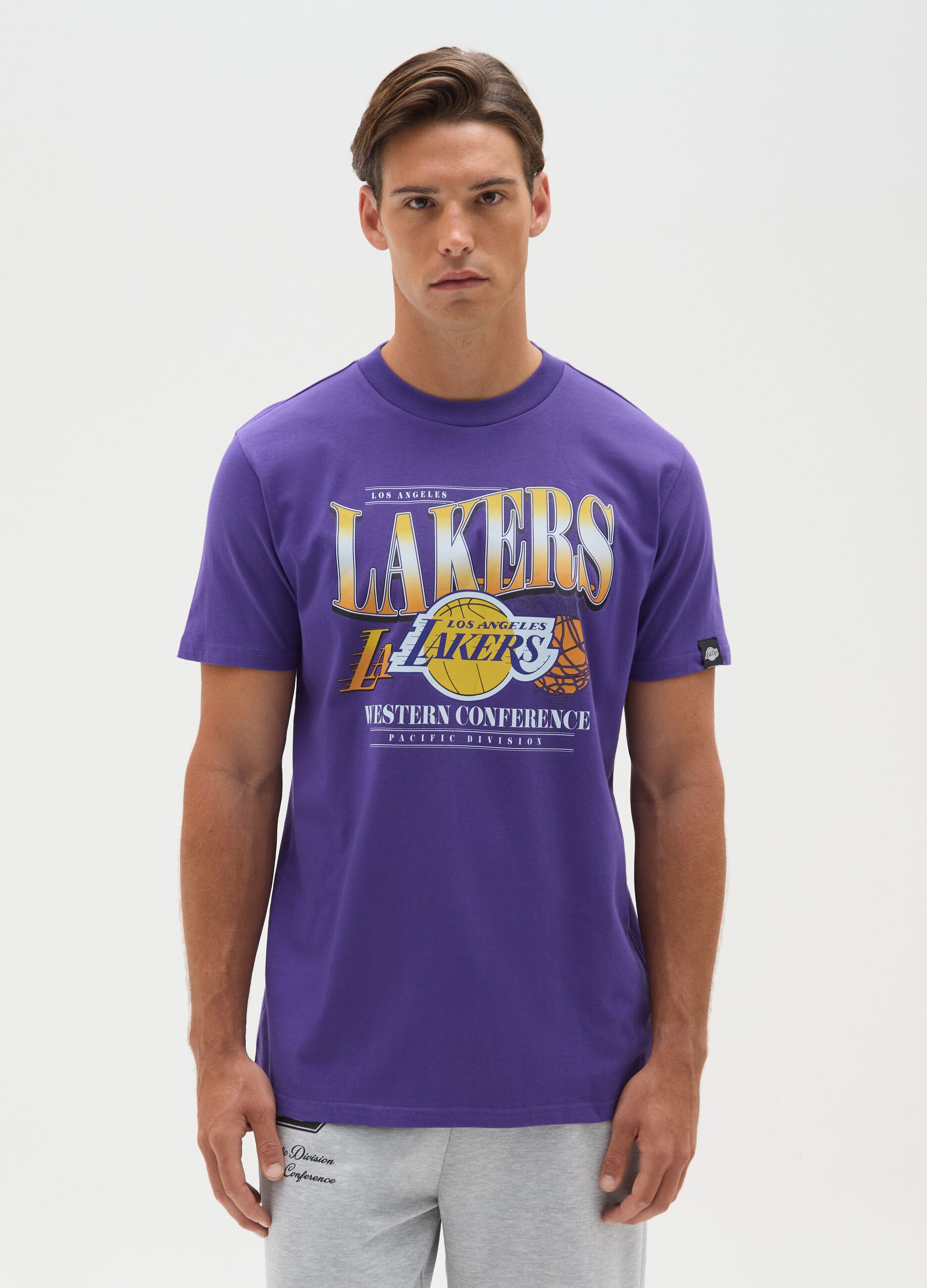 T-shirt in puro cotone viola con stampa Lakers