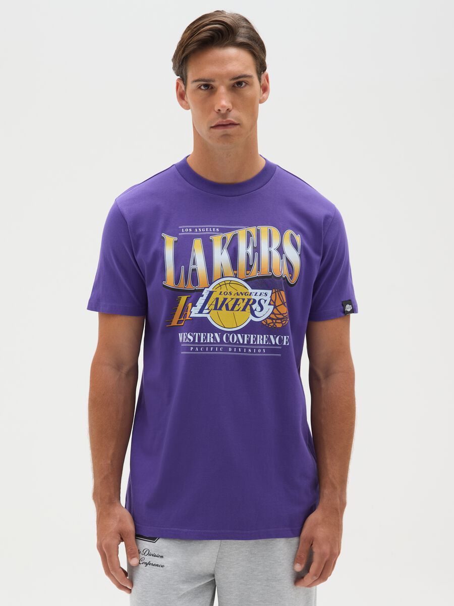 T-shirt in puro cotone viola con stampa Lakers_0