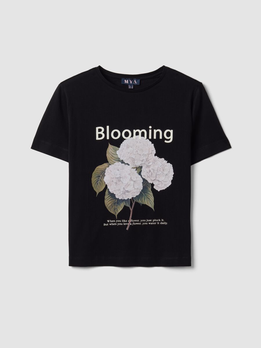 T-shirt nera in puro cotone con stampa floreale regular fit_4