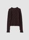 Brown perforated stretch-fabric T-shirt with raised collar_0