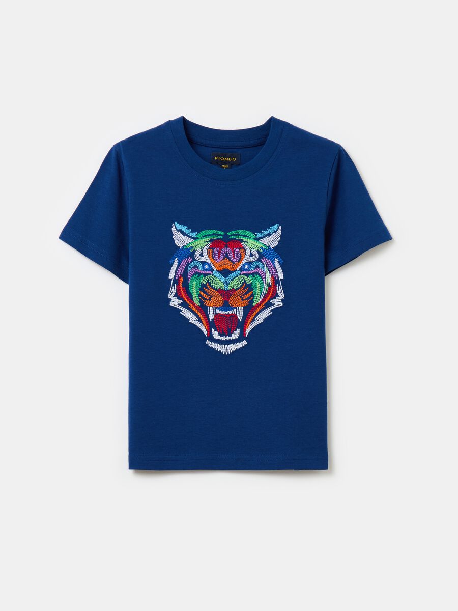 T-shirt in cotone con ricamo tigre_4