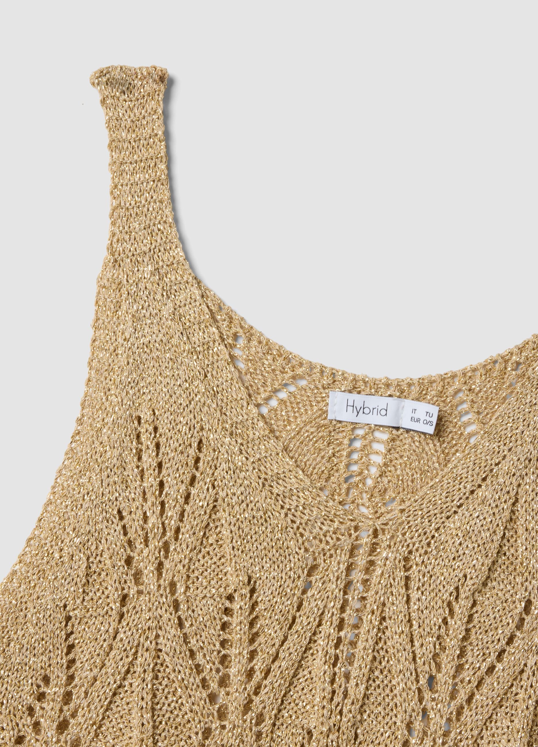 Beige open-knit viscose-blend top, regular fit