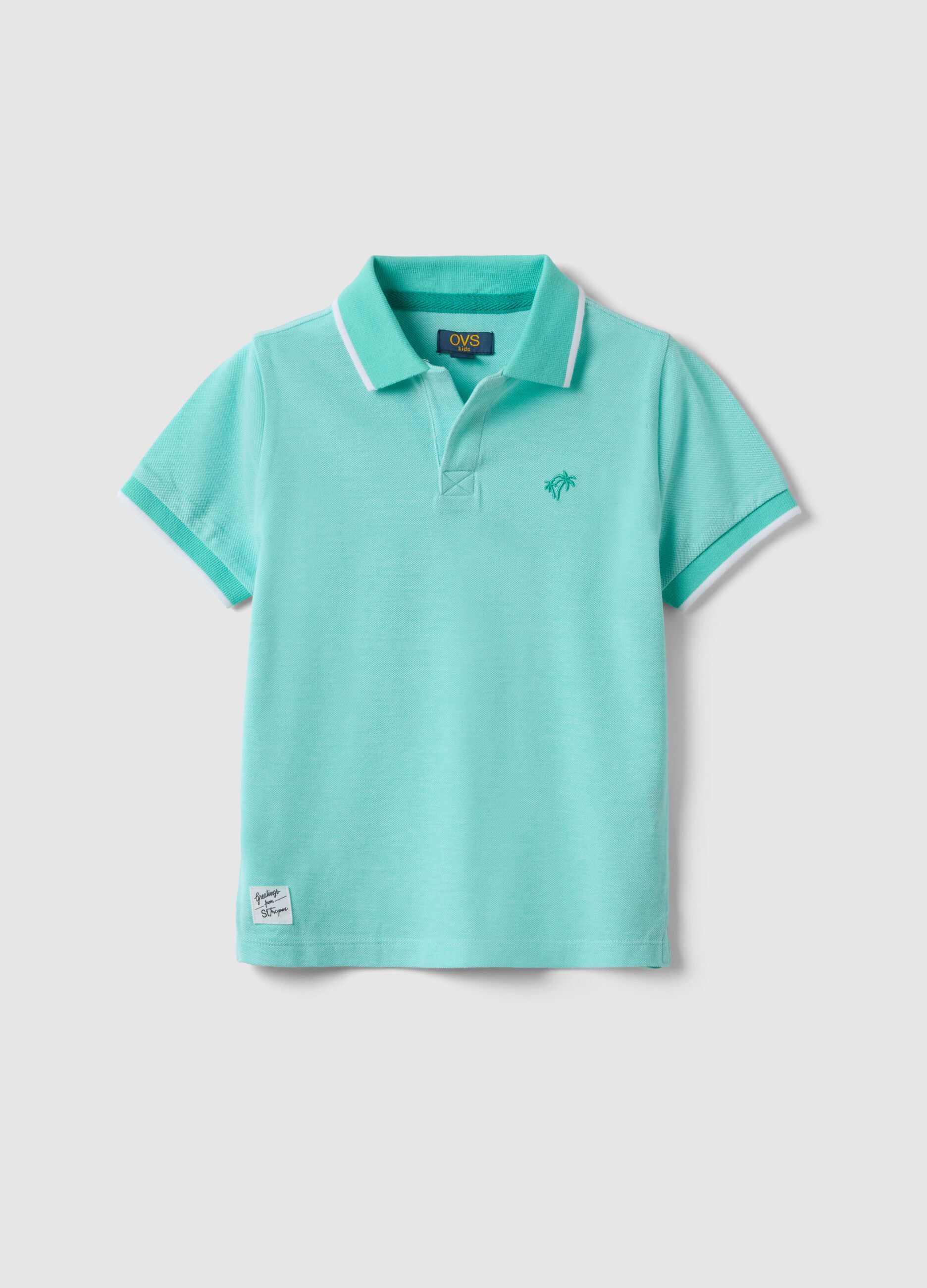 Polo in puro cotone azzurra da bambino regular fit con ricamo