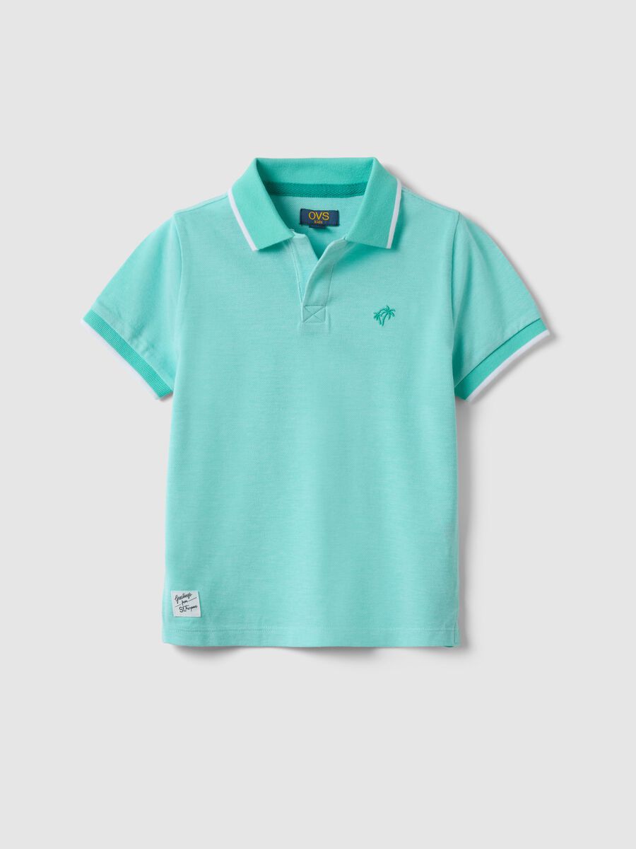 Children's regular fit light blue pure cotton polo with embroidery_0