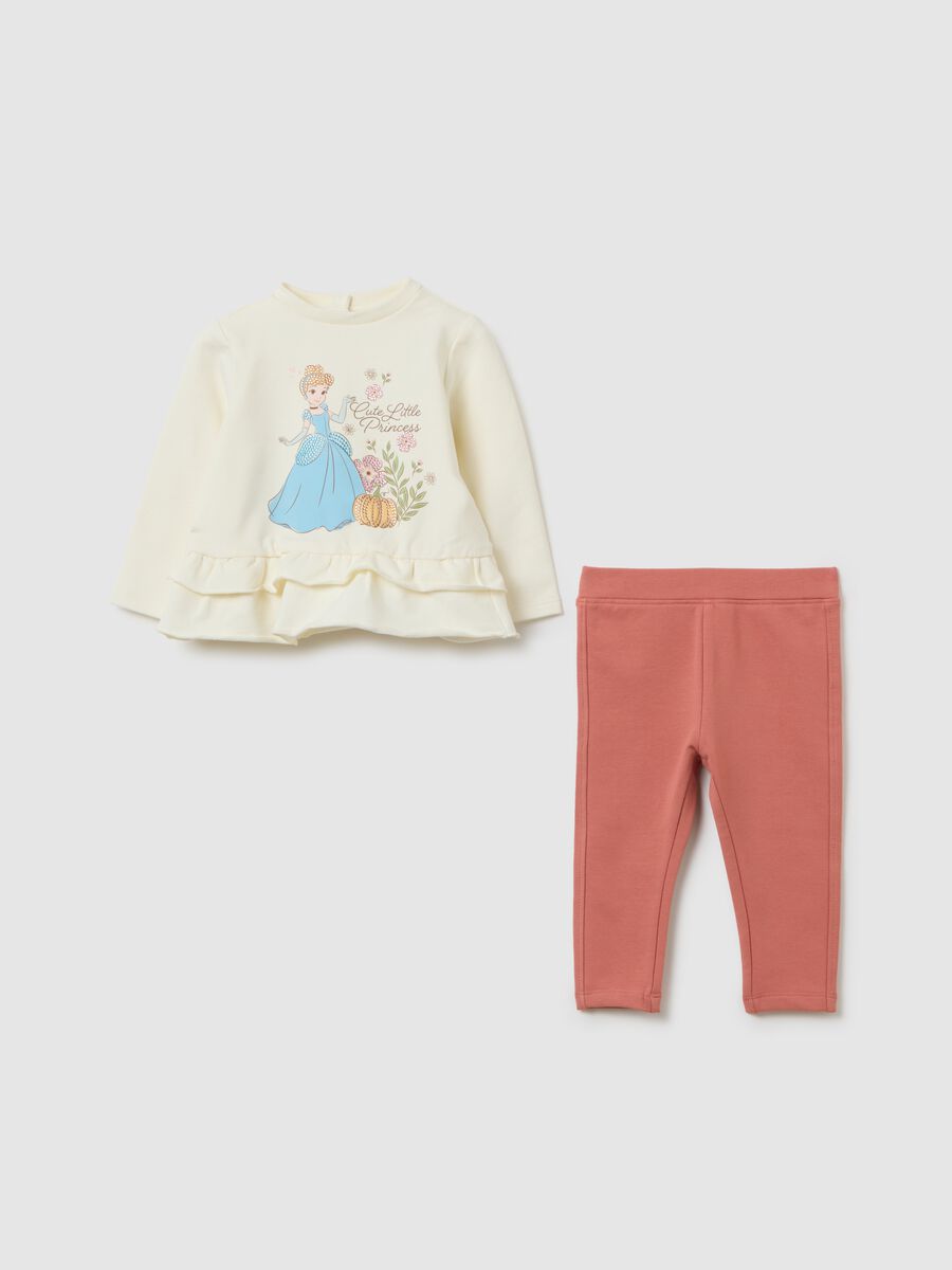 Completo da bambina in cotone beige regular fit_0
