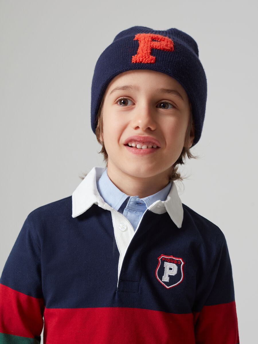 Polo in cotone a righe con patch lettering_1