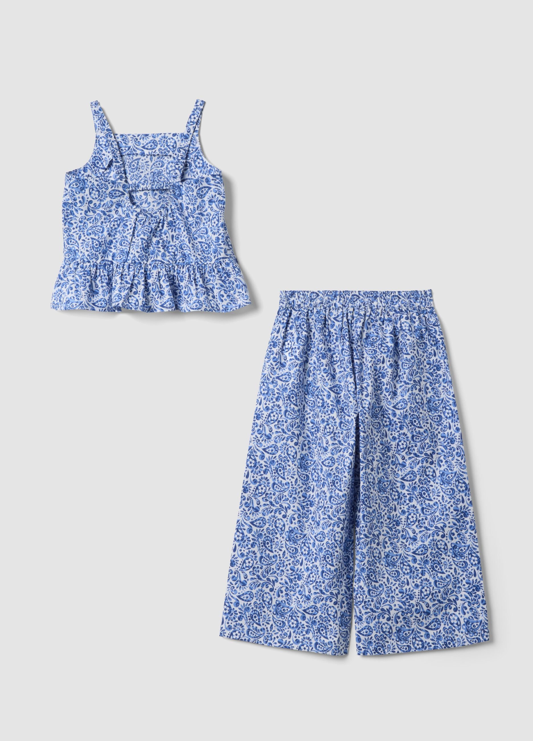 Blue pure cotton set with top and trousers