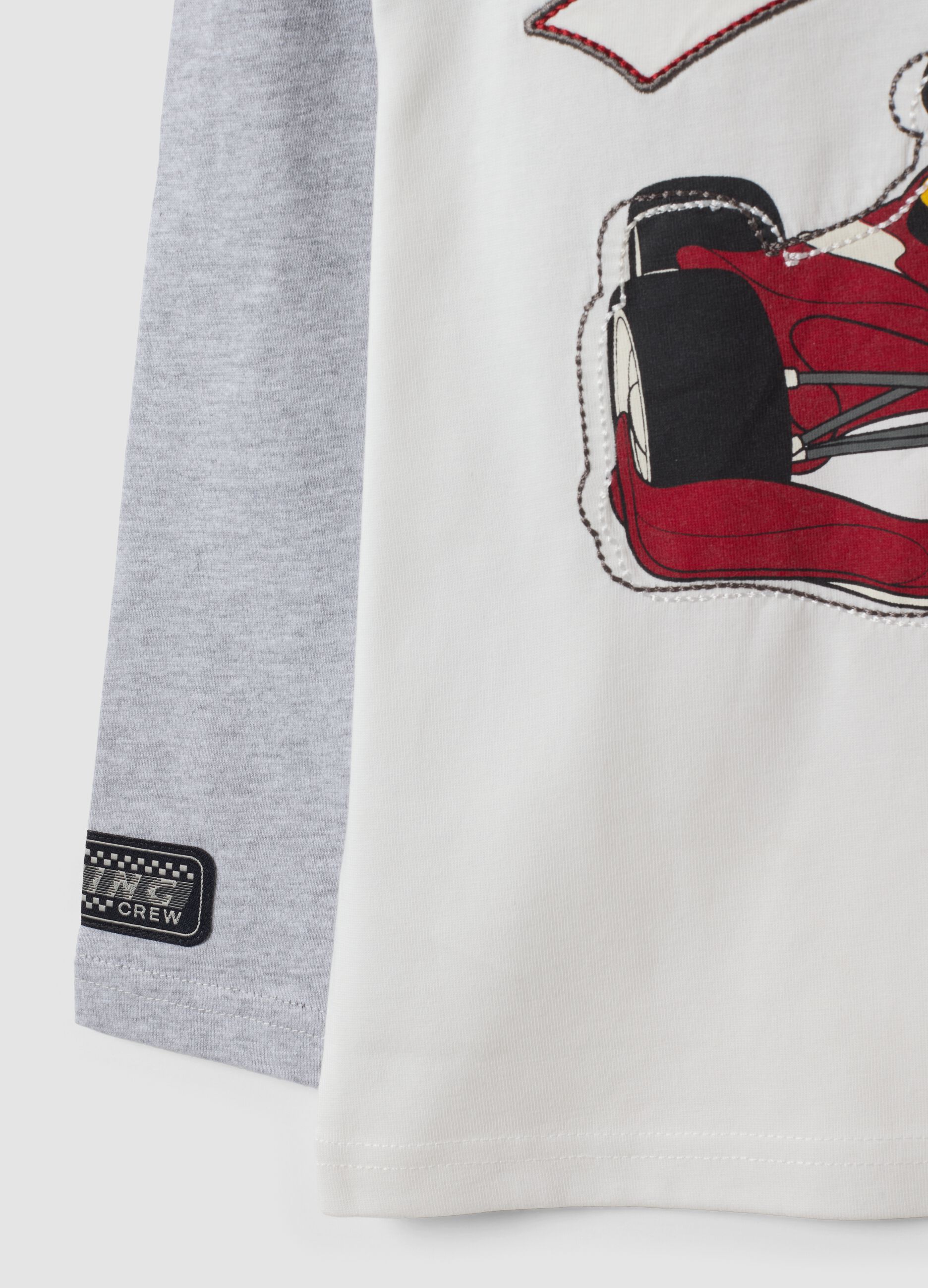 Grey pure cotton crew-neck T-shirt with Mickey print for boys