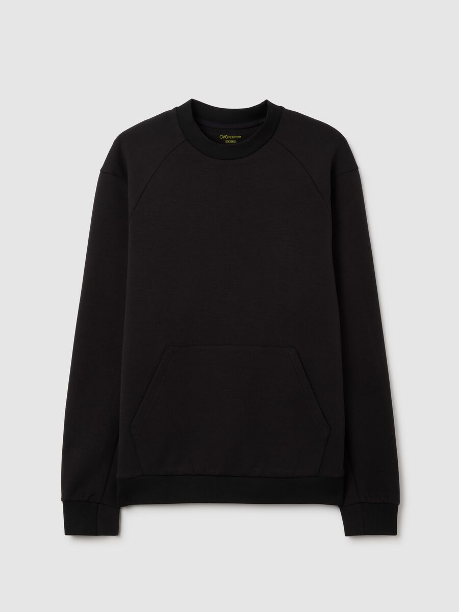 Black cotton blend sweatshirt with front pocket_0