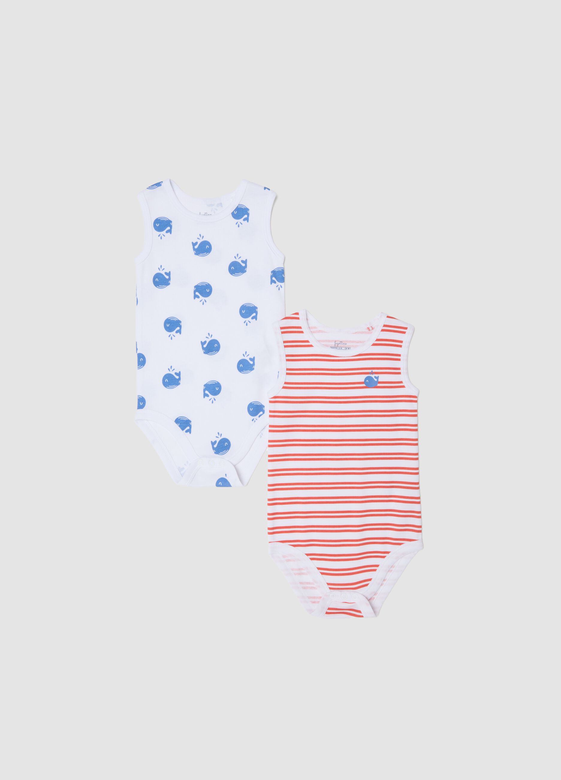 Bipack di body smanicati multicolor in puro cotone organico