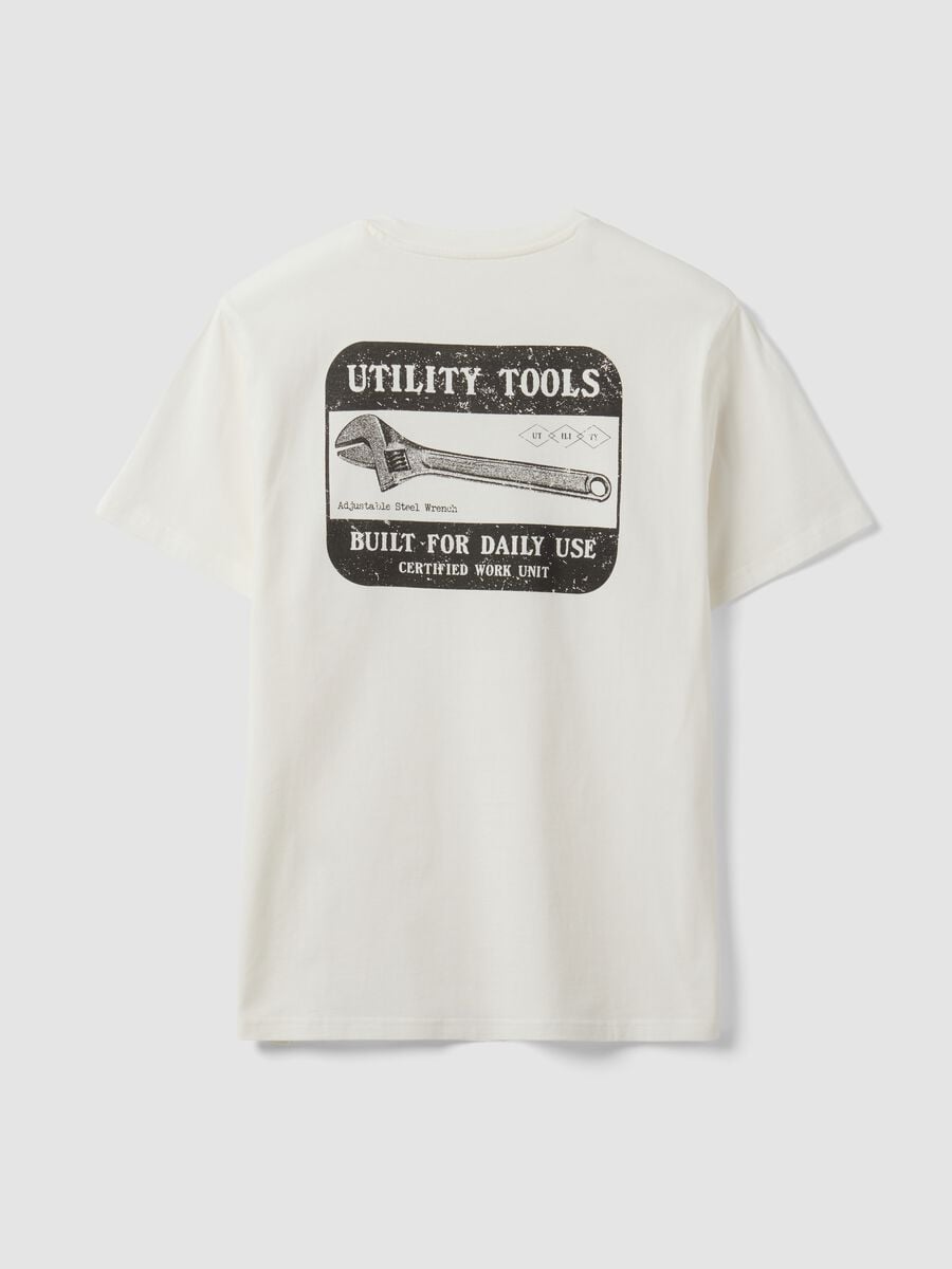 White pure cotton jersey T-shirt with graphic print, regular fit_5