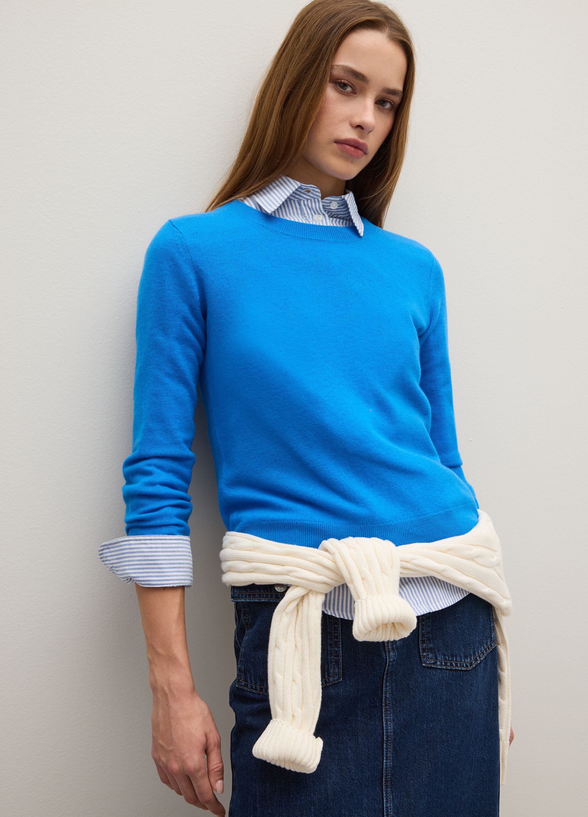 Blue pure wool regular fit sweater