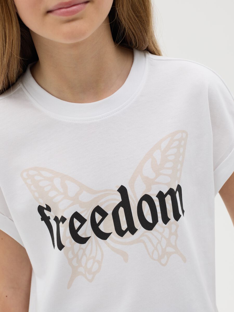 T-shirt da ragazza in puro cotone bianca regular fit con stampa_1