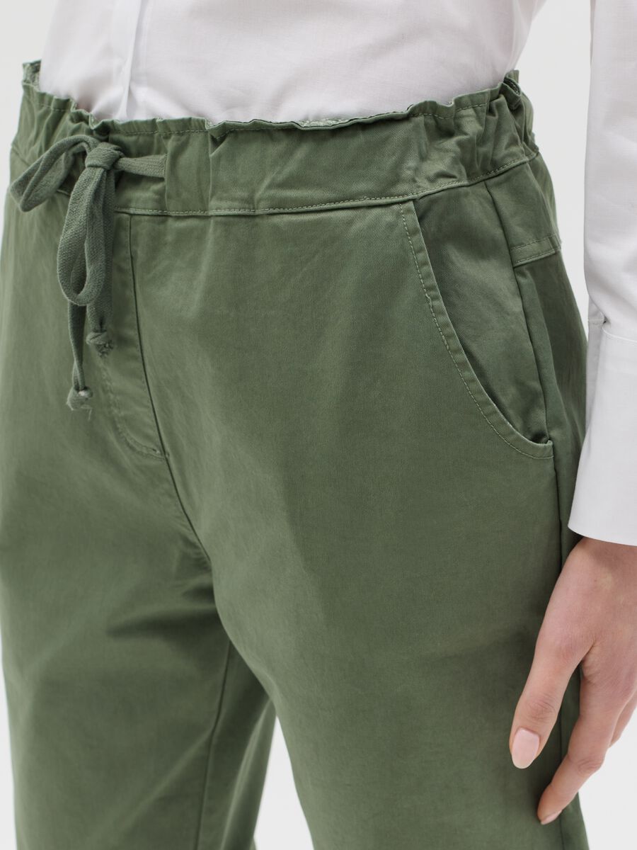 Green stretch cotton trousers with drawstring_2
