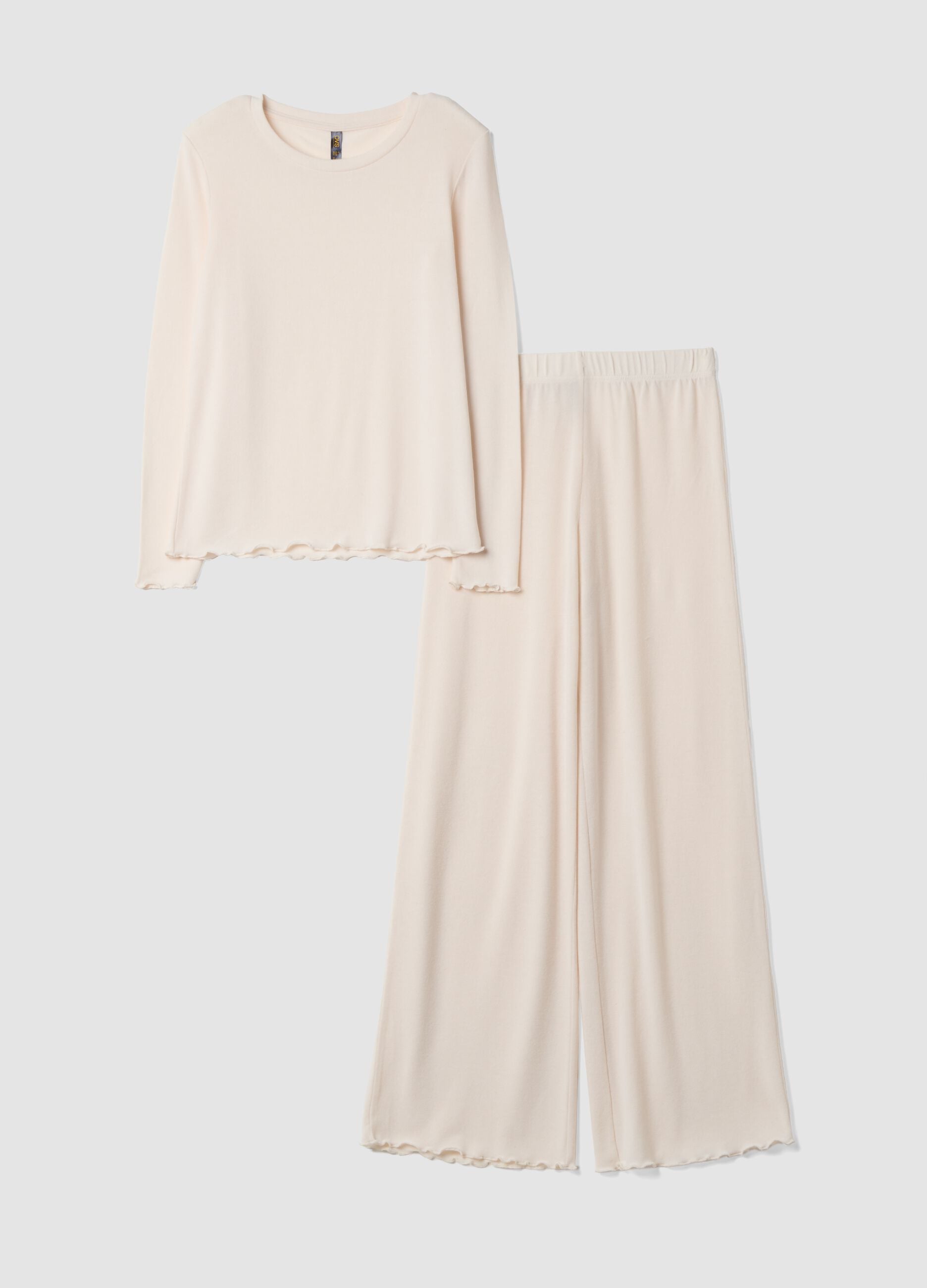 Pigiama bianco in misto viscosa elasticizzata con girocollo regular fit