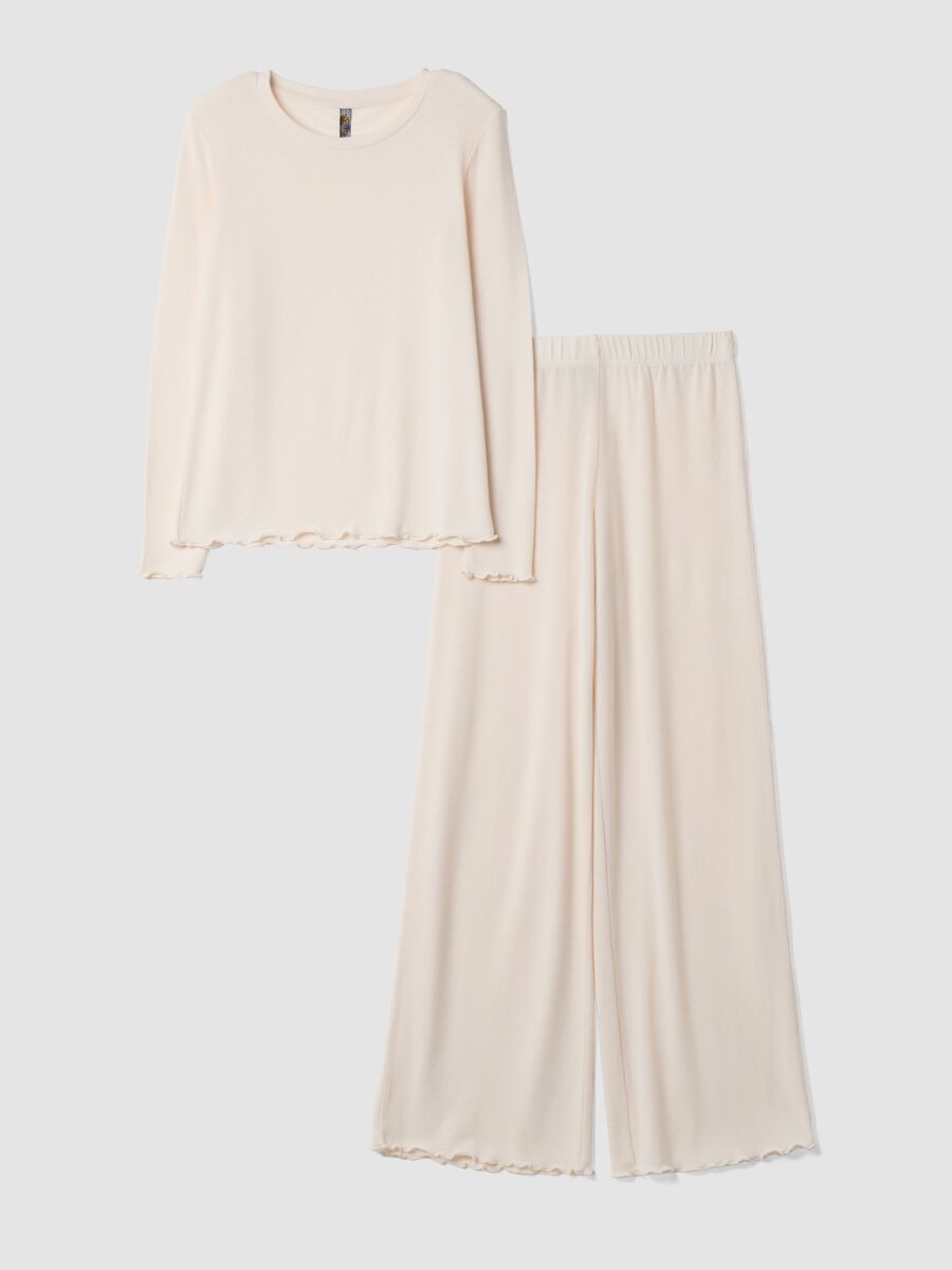 Pigiama bianco in misto viscosa elasticizzata con girocollo regular fit_0