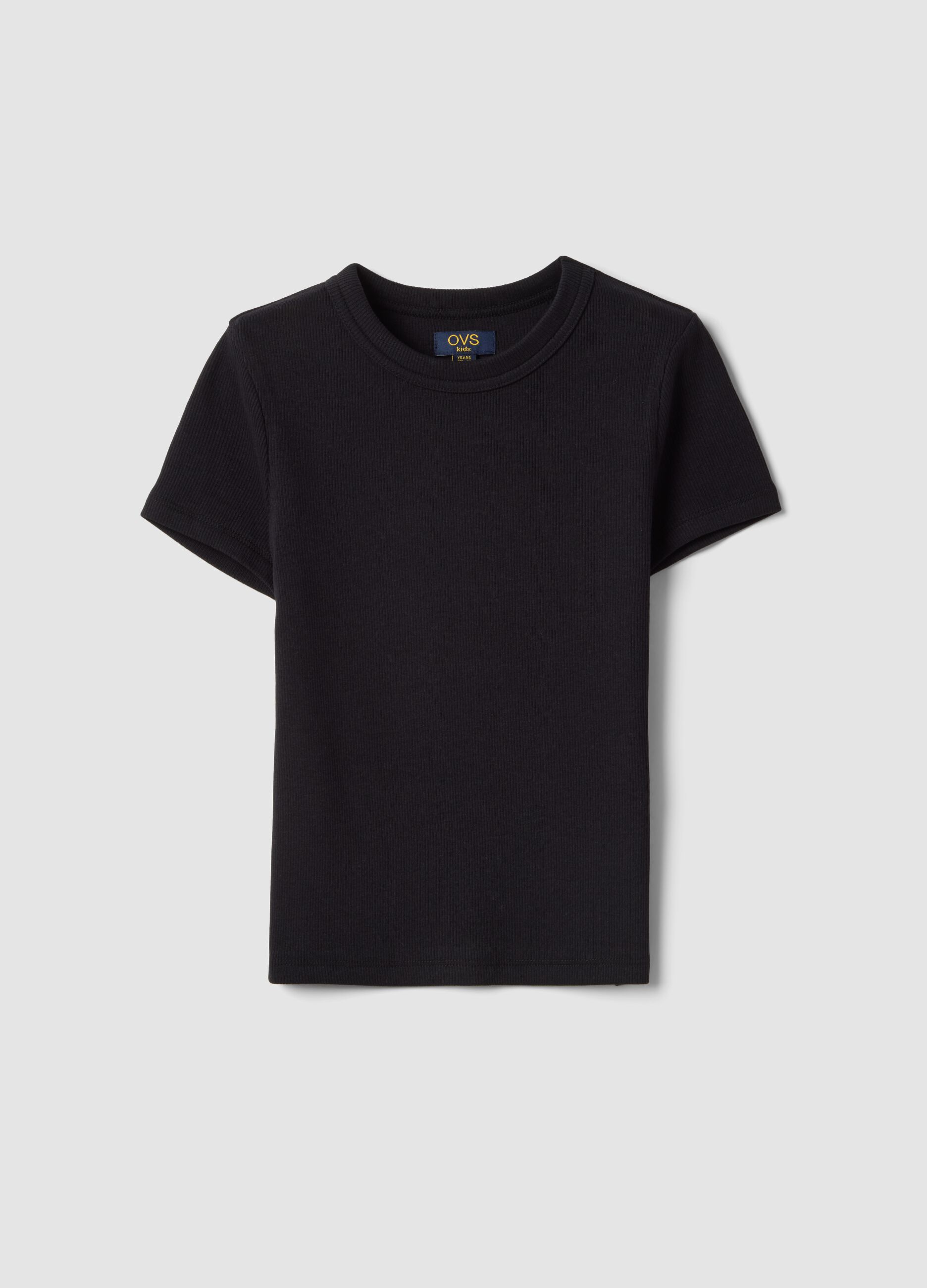 Black stretch cotton fitted t-shirt for girls