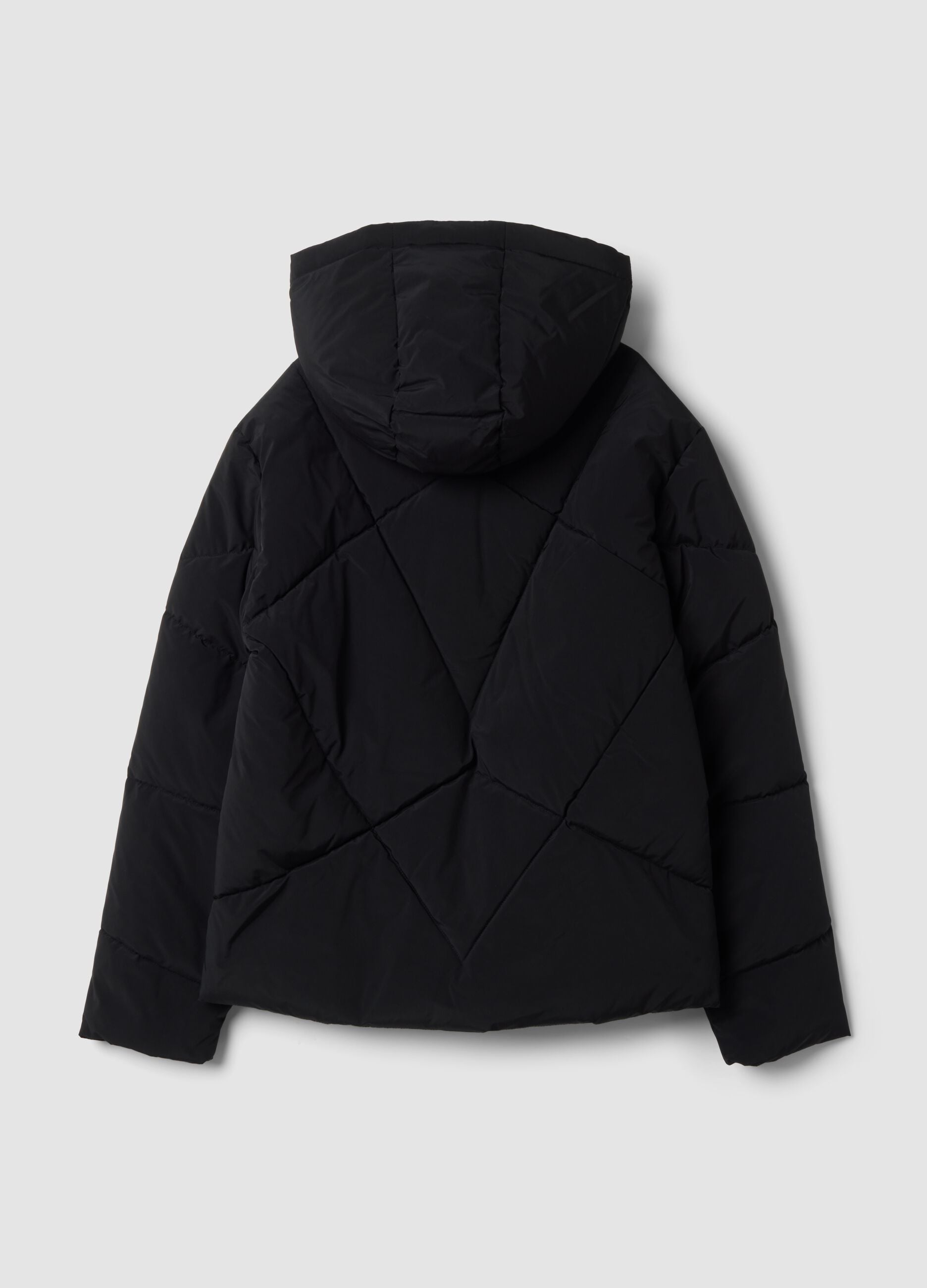 Black padded hooded jacket, regular fit