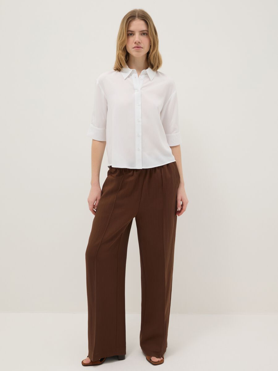 Wide leg brown jogger trousers in Lyocell and viscose blend_0
