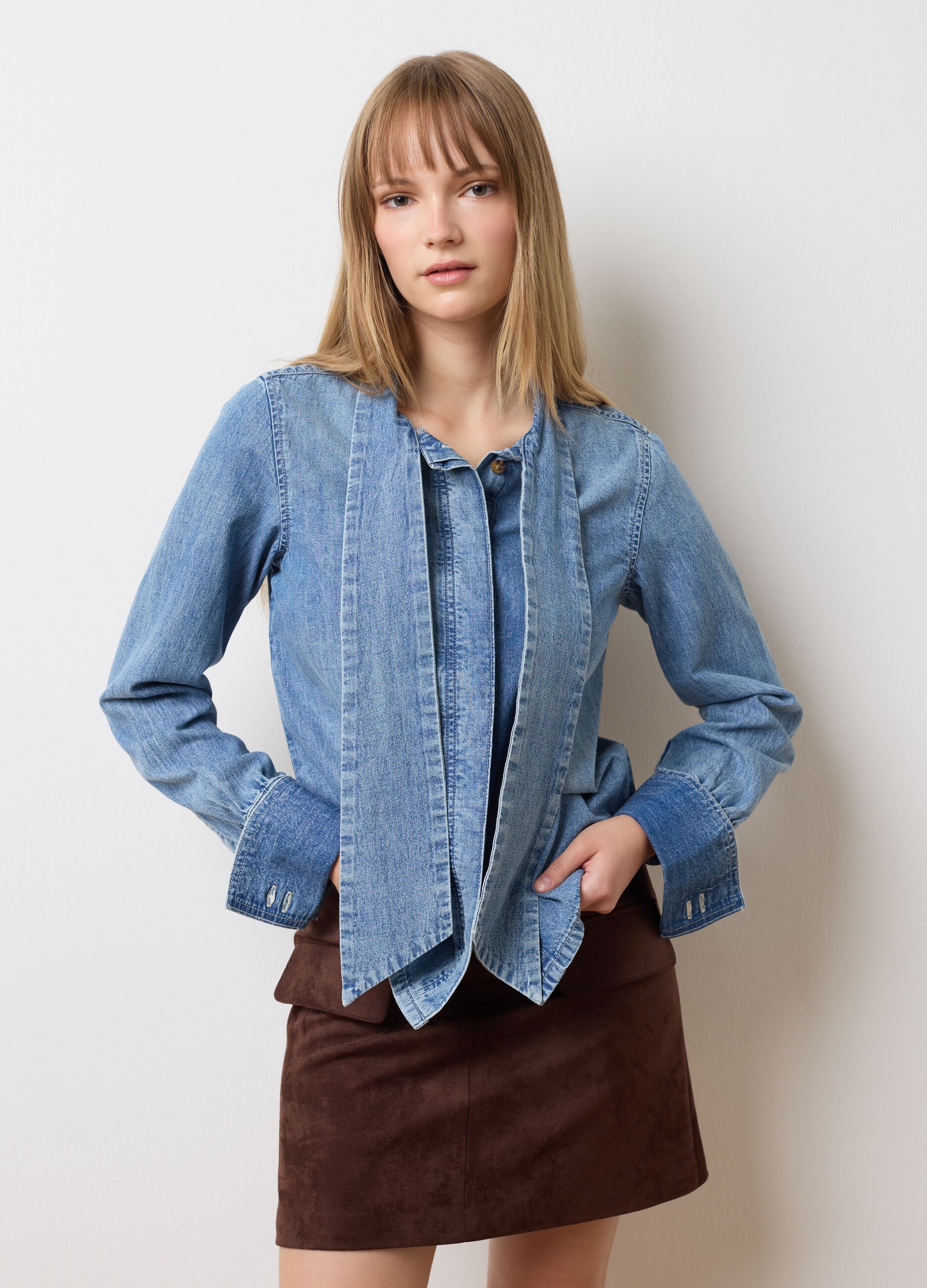 Pure Cotton Denim Shirt Regular Fit