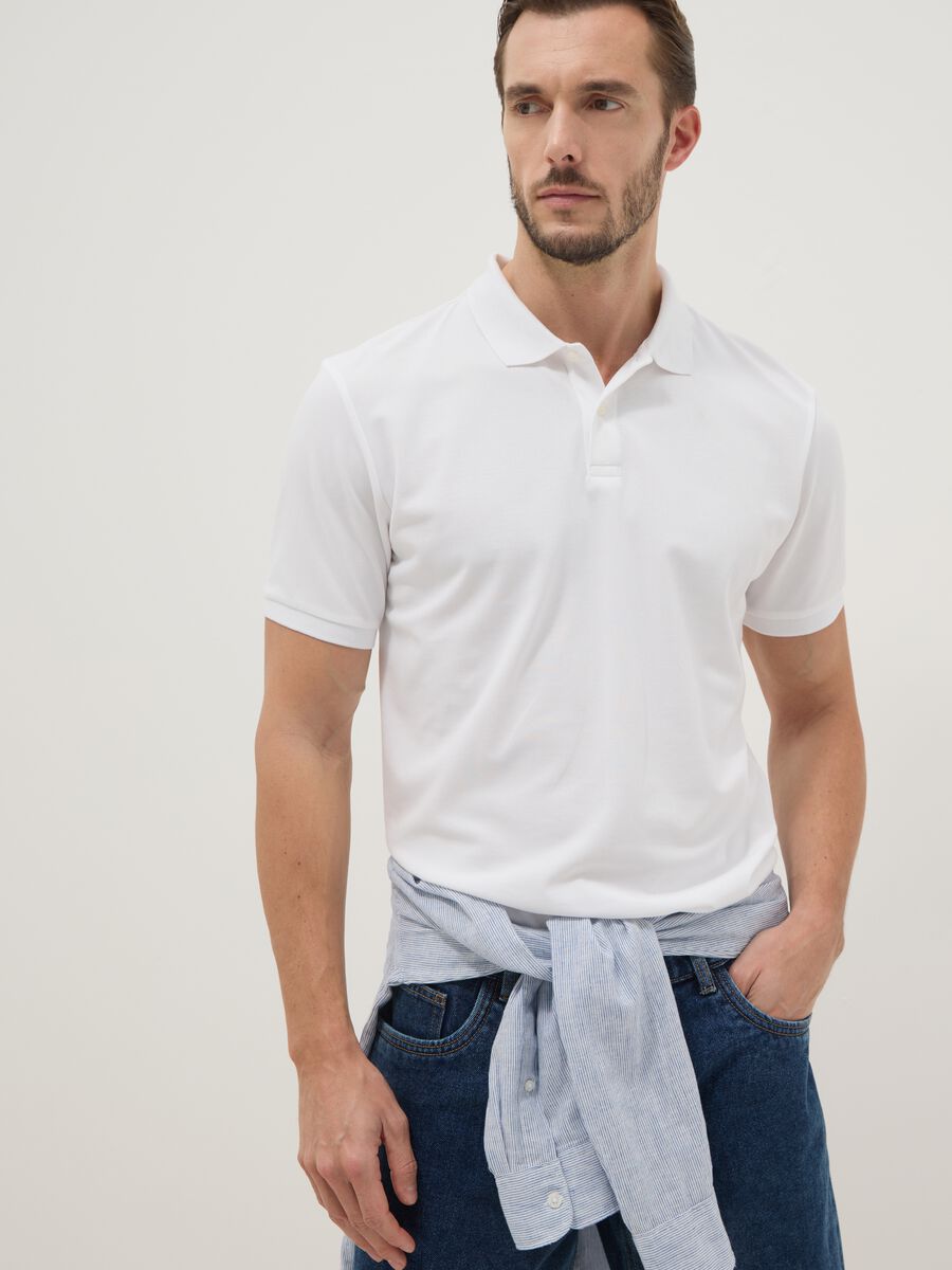 White stretch cotton-blend polo regular fit_0