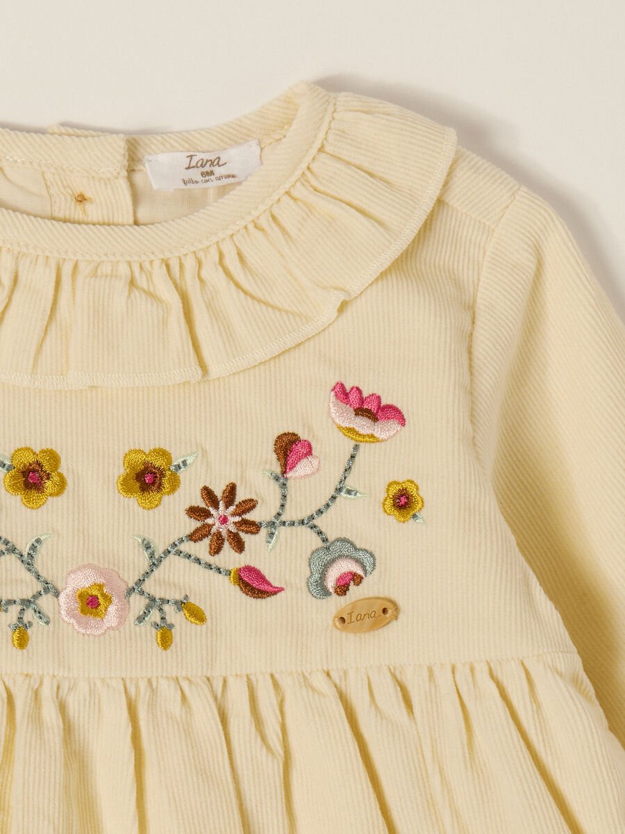 Beige corduroy dress with floral embroidery_2