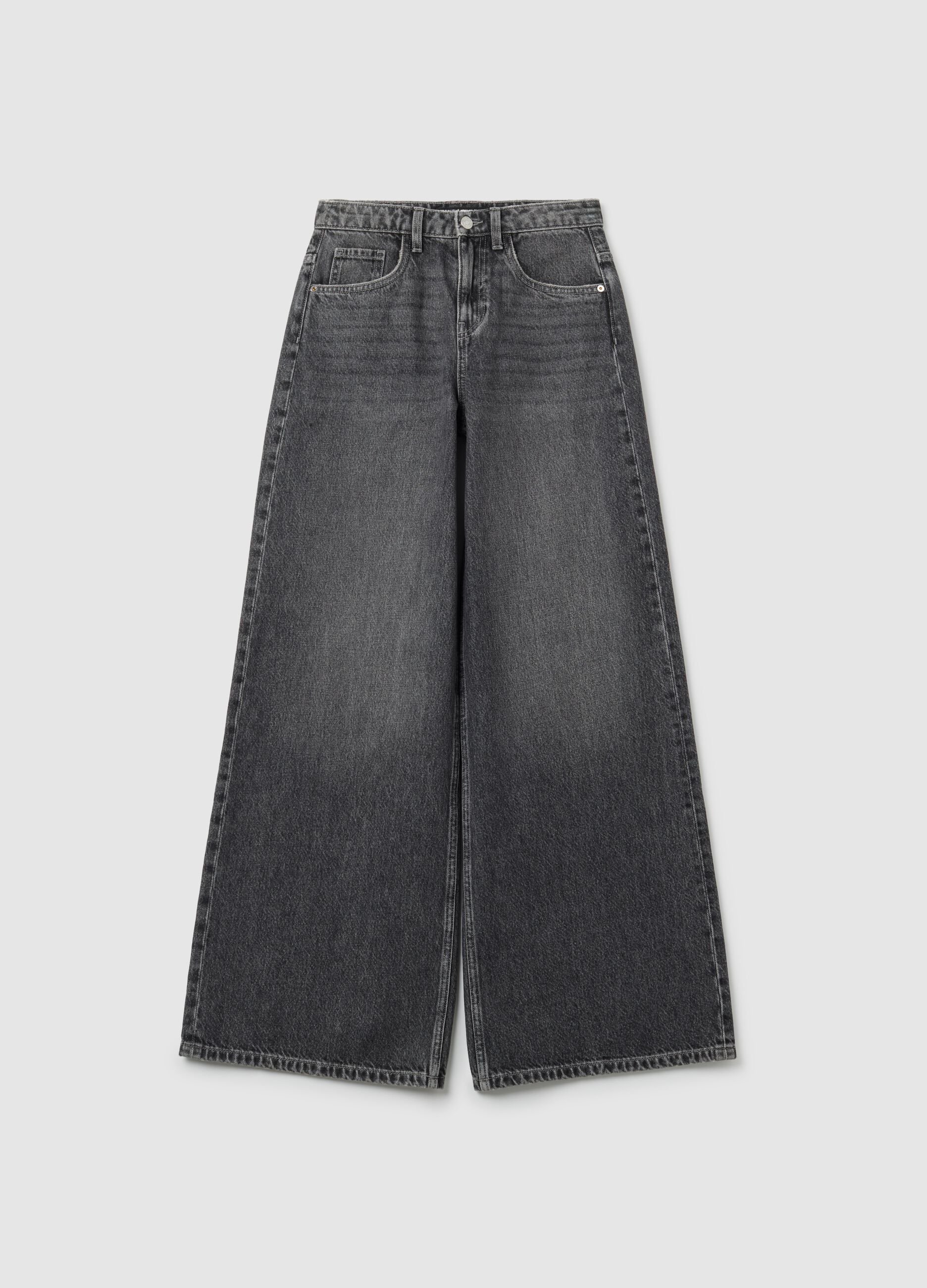 High-waisted grey wide jeans