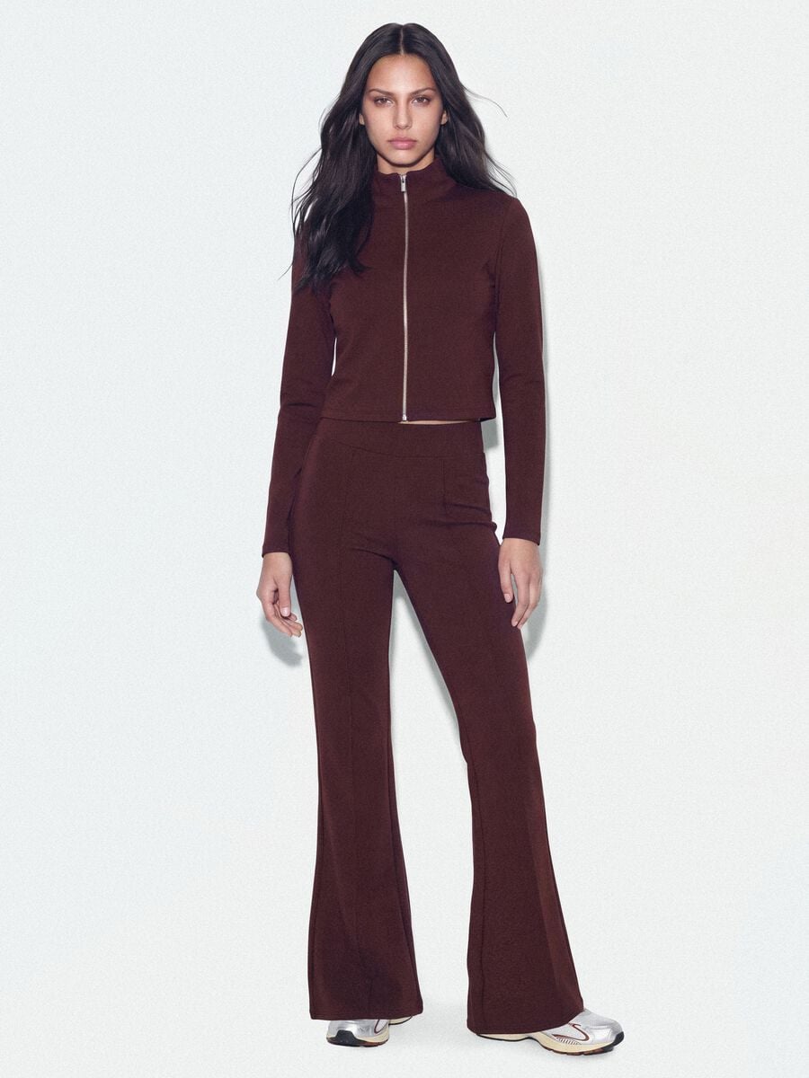 Pantaloni viola flare in modal elasticizzato_0