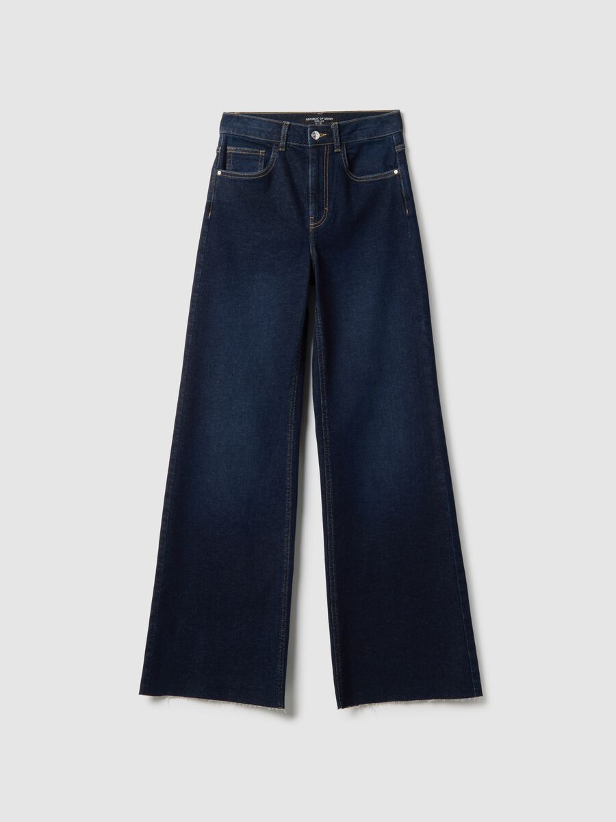 Blue Stretch Cotton Wide Leg Jeans_4