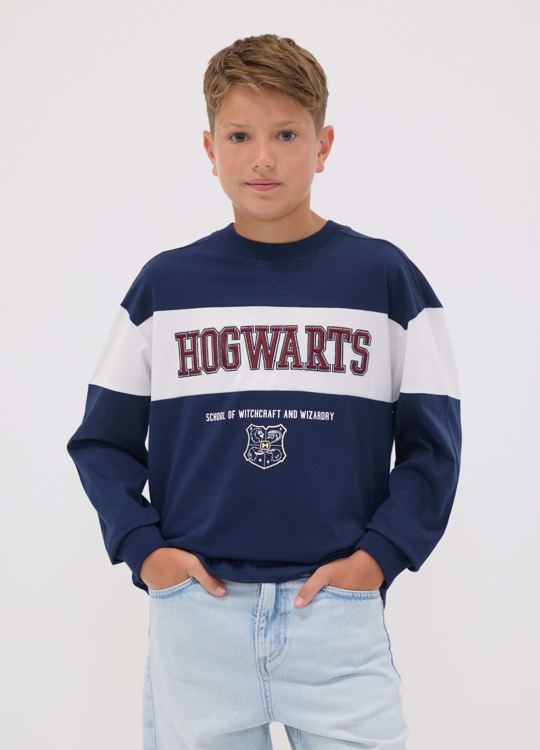 Blue pure cotton crew-neck Harry Potter print T-shirt for boys