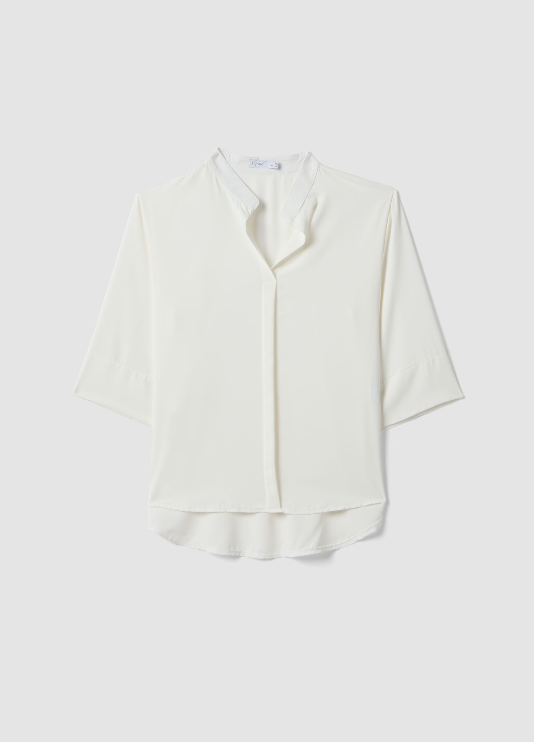 White long-sleeve regular-fit shirt with band collar