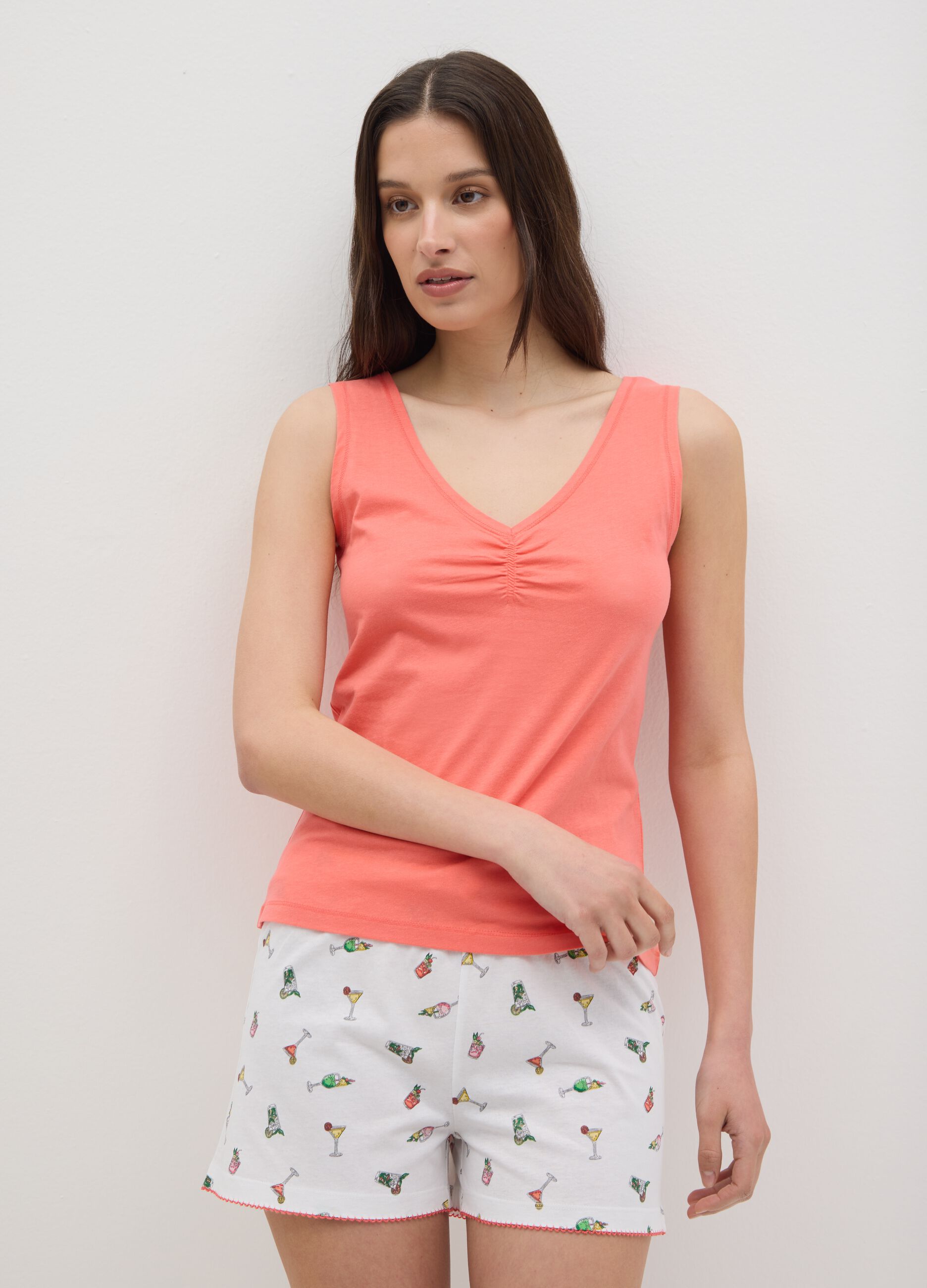 Women's white pure cotton pyjama set - regular fit