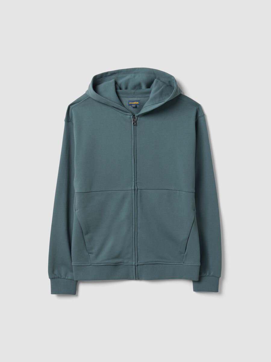 Felpa verde con cappuccio e zip in puro cotone organico per ragazzo relaxed fit_4
