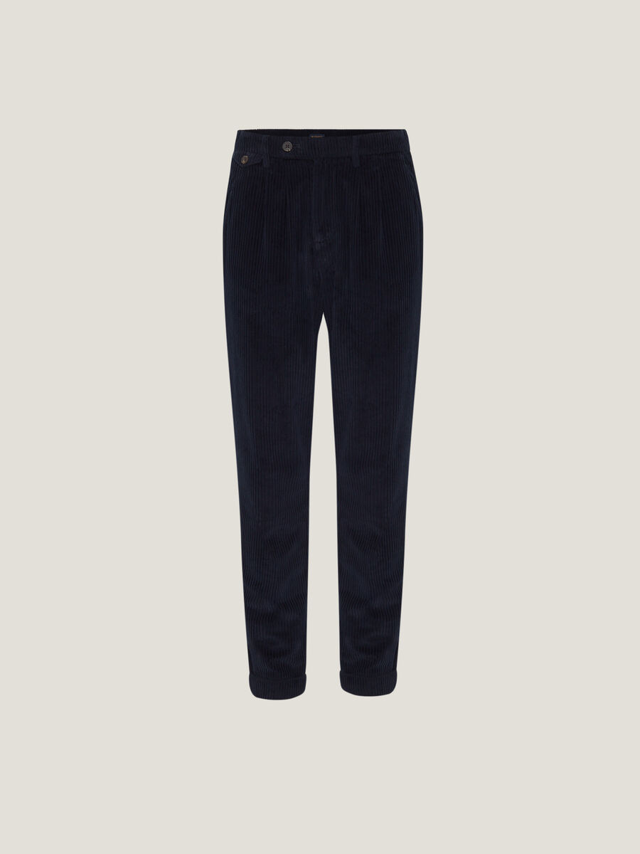 Pantaloni regular fit in corduroy con pinces_5