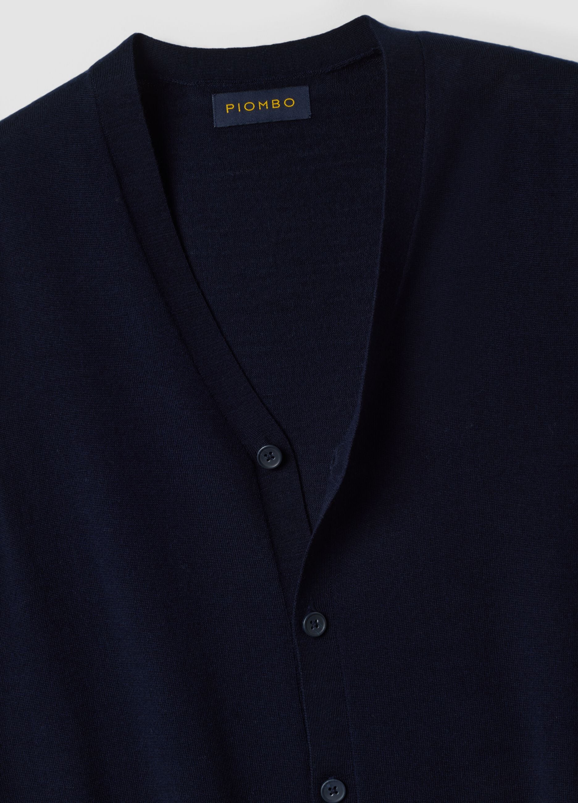 Navy blue pure merino wool V-neck gilet