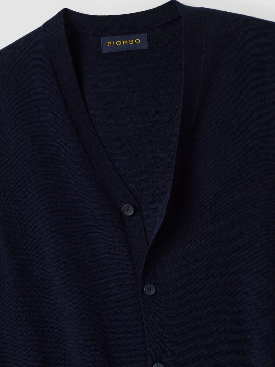 Navy blue pure merino wool V-neck gilet_1