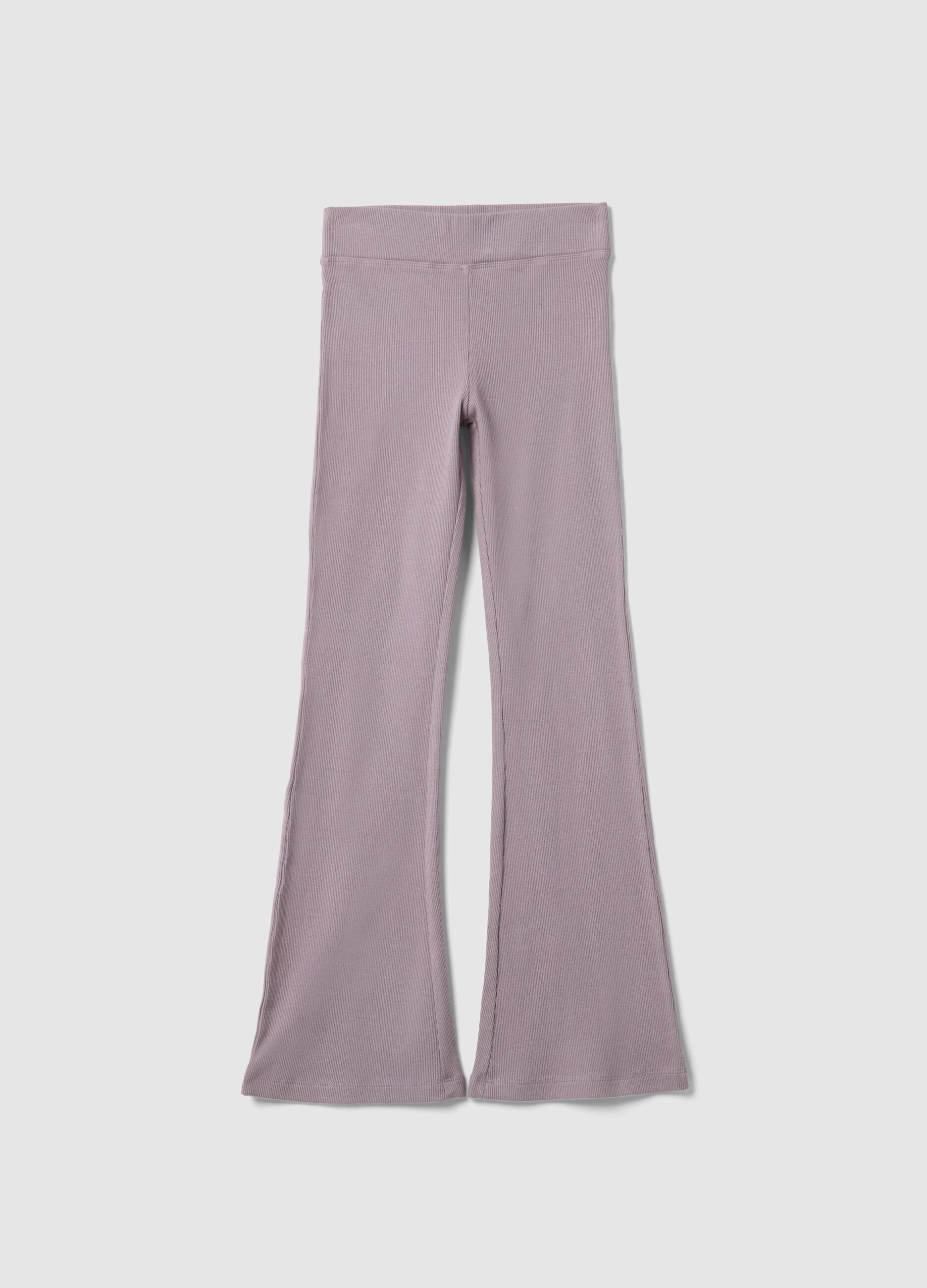 Purple regular fit stretch cotton leggings for girls