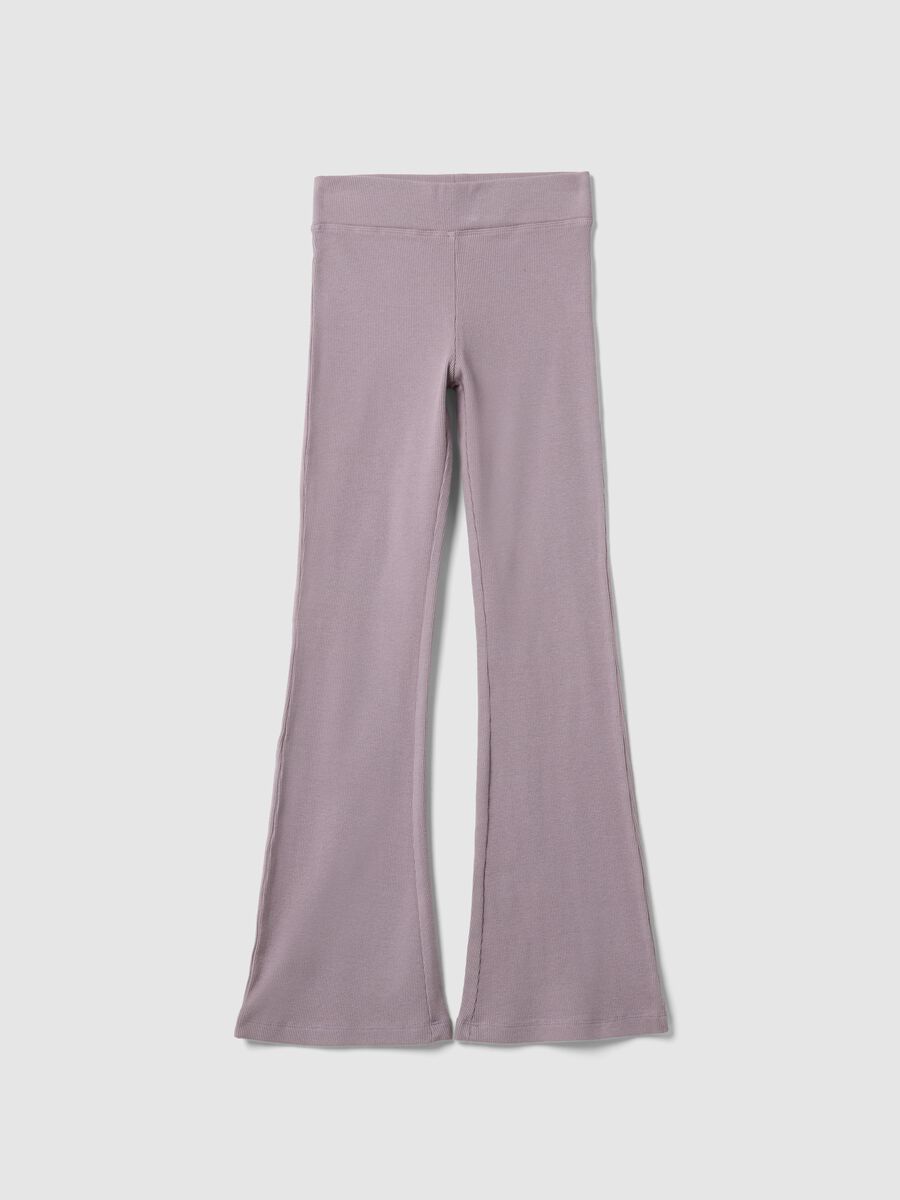 Purple regular fit stretch cotton leggings for girls_0