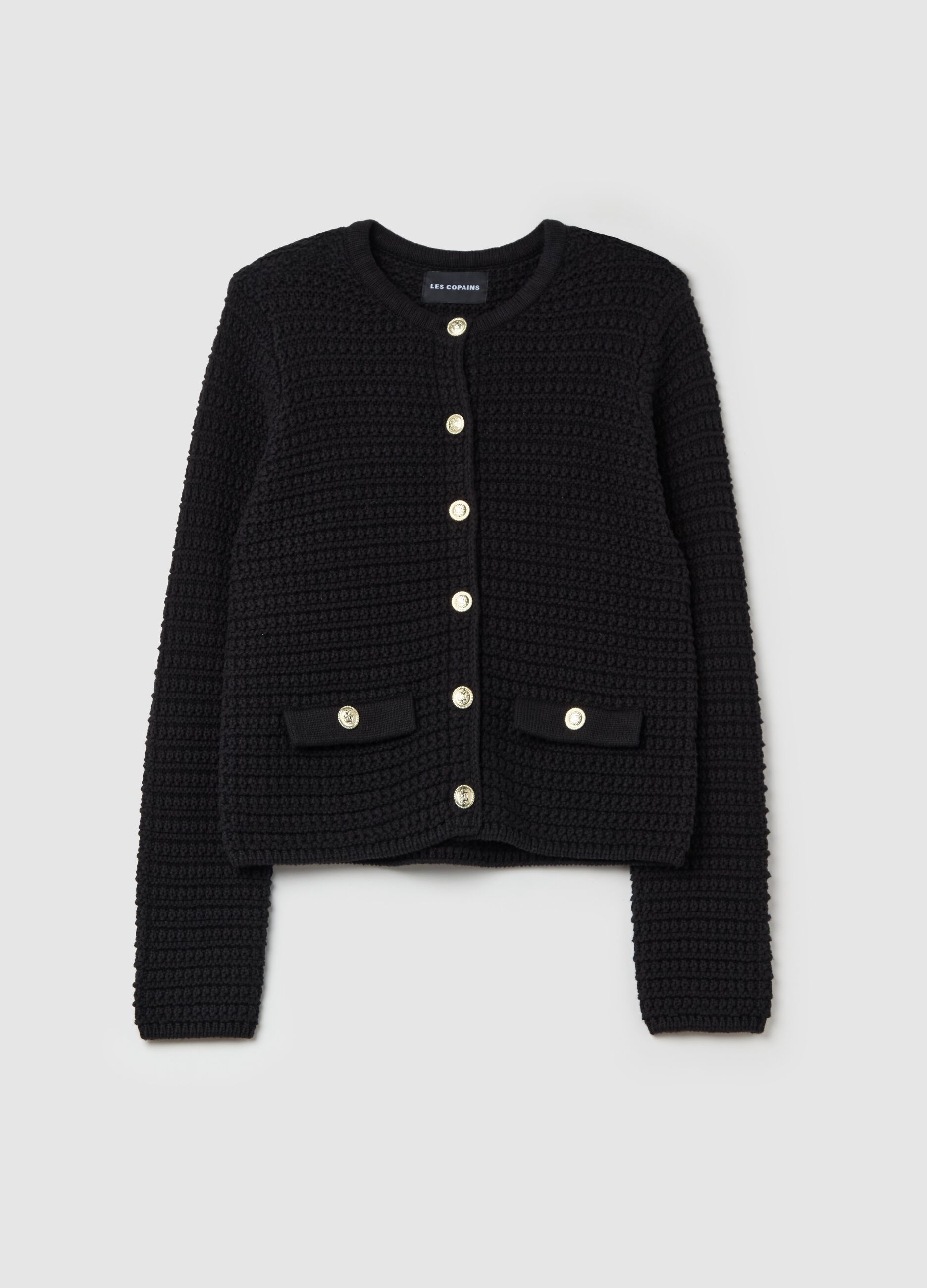 Knitted cardigan jacket with gold buttons