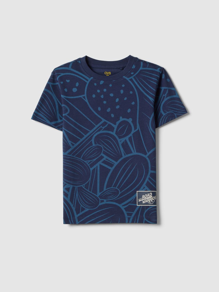 T-shirt in puro cotone blu regular fit per bambino con stampa_0