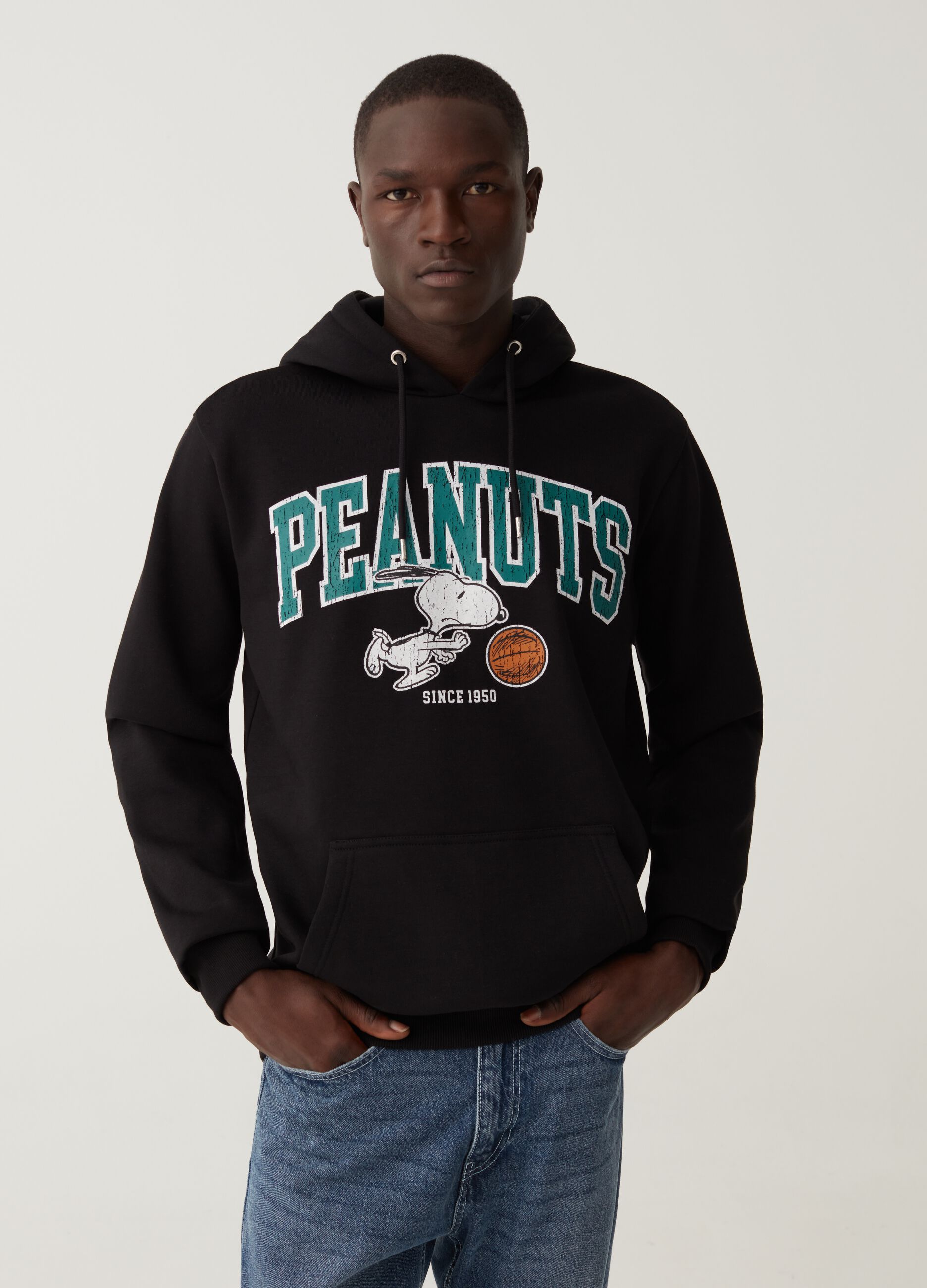Felpa con cappuccio stampa Snoopy Nero PEANUTS da Uomo OVS