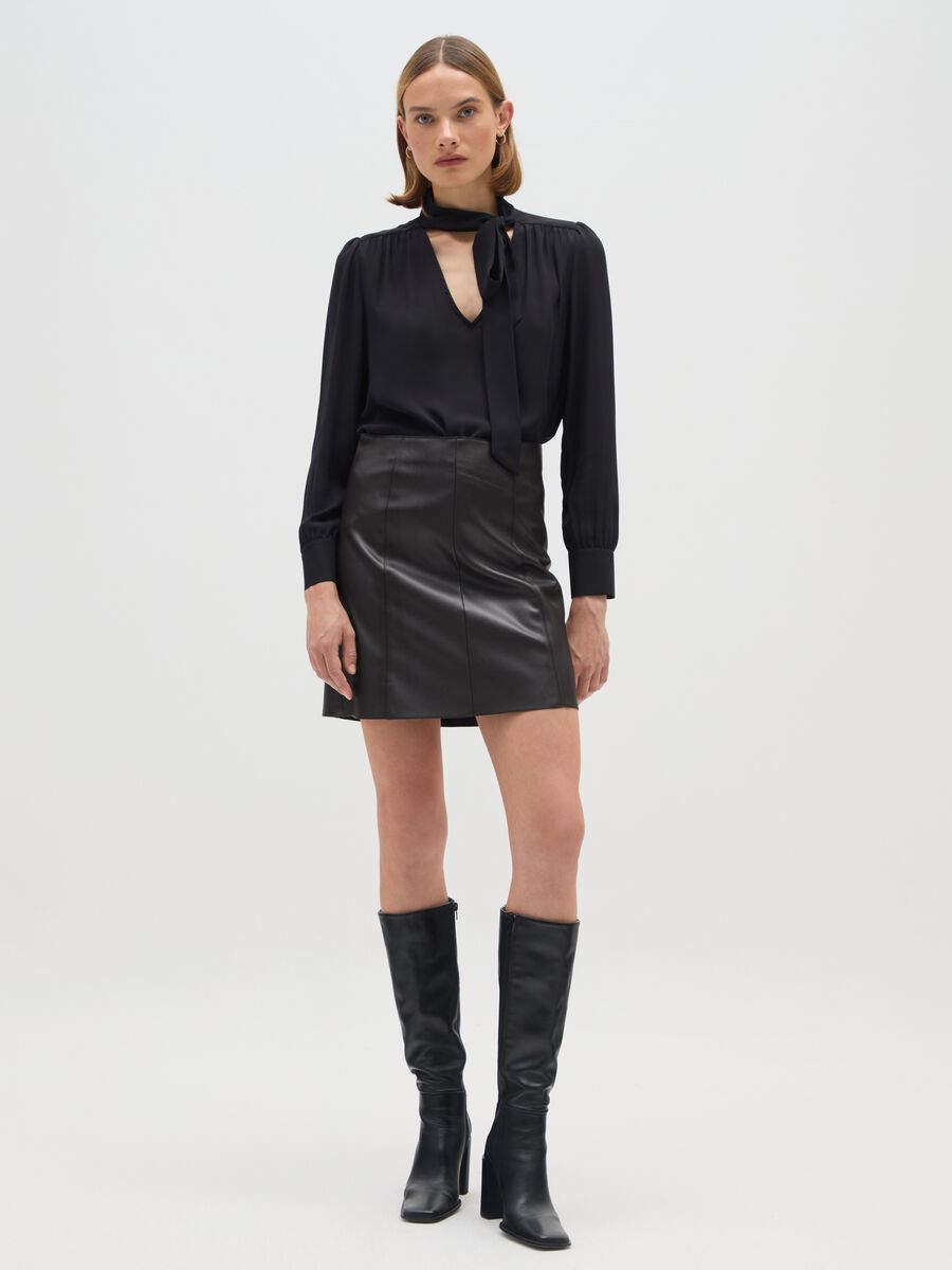 Black Long Sleeve Crepe Shirt_1