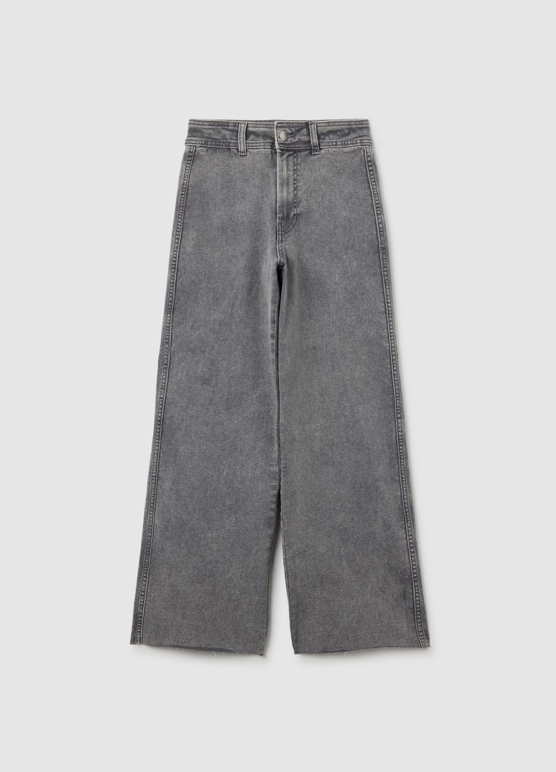 Grey wide leg cotton blend jeans