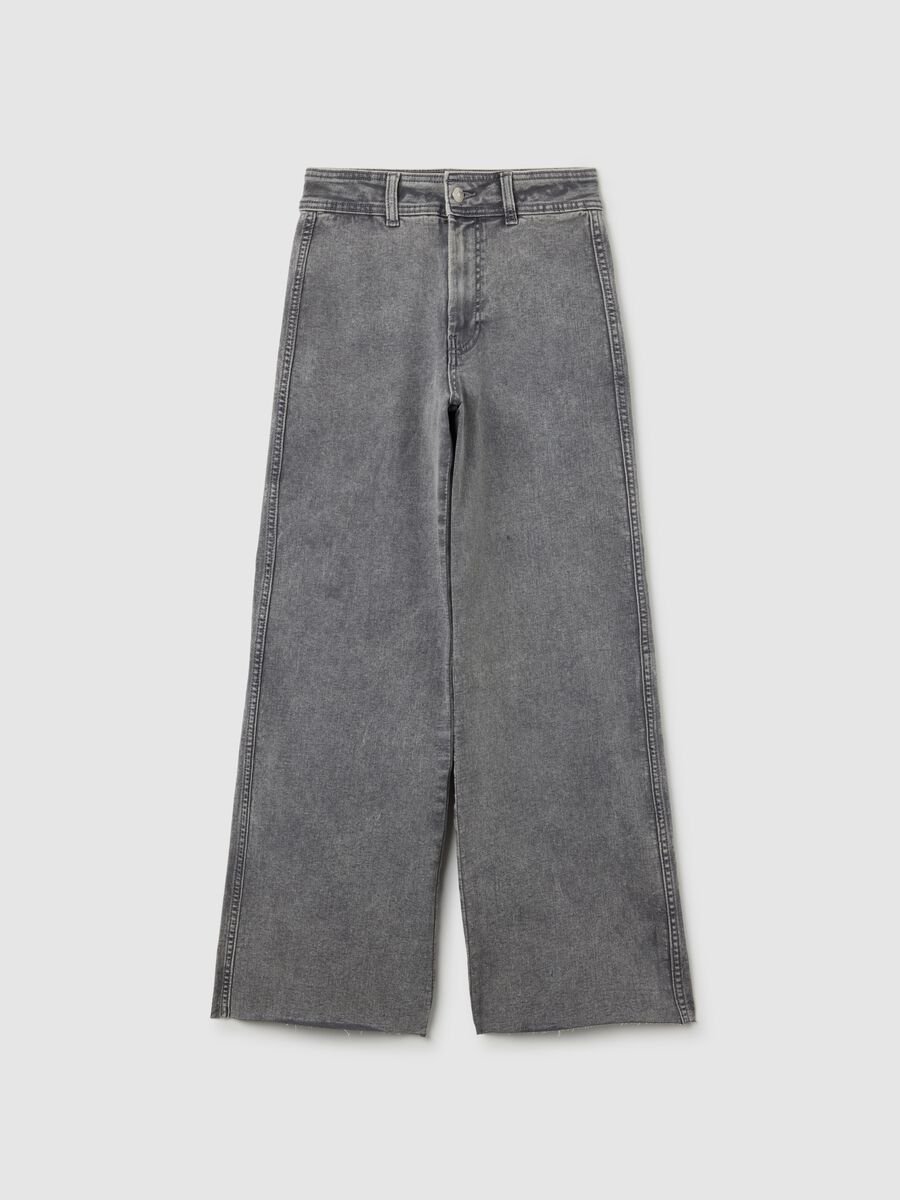 Grey wide leg cotton blend jeans_4