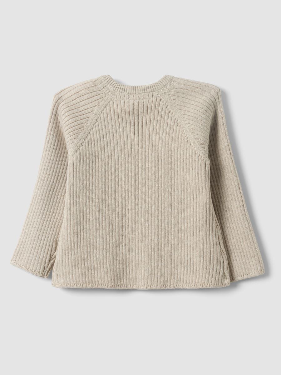 Cardigan beige in puro cotone organico a costine per neonata_1
