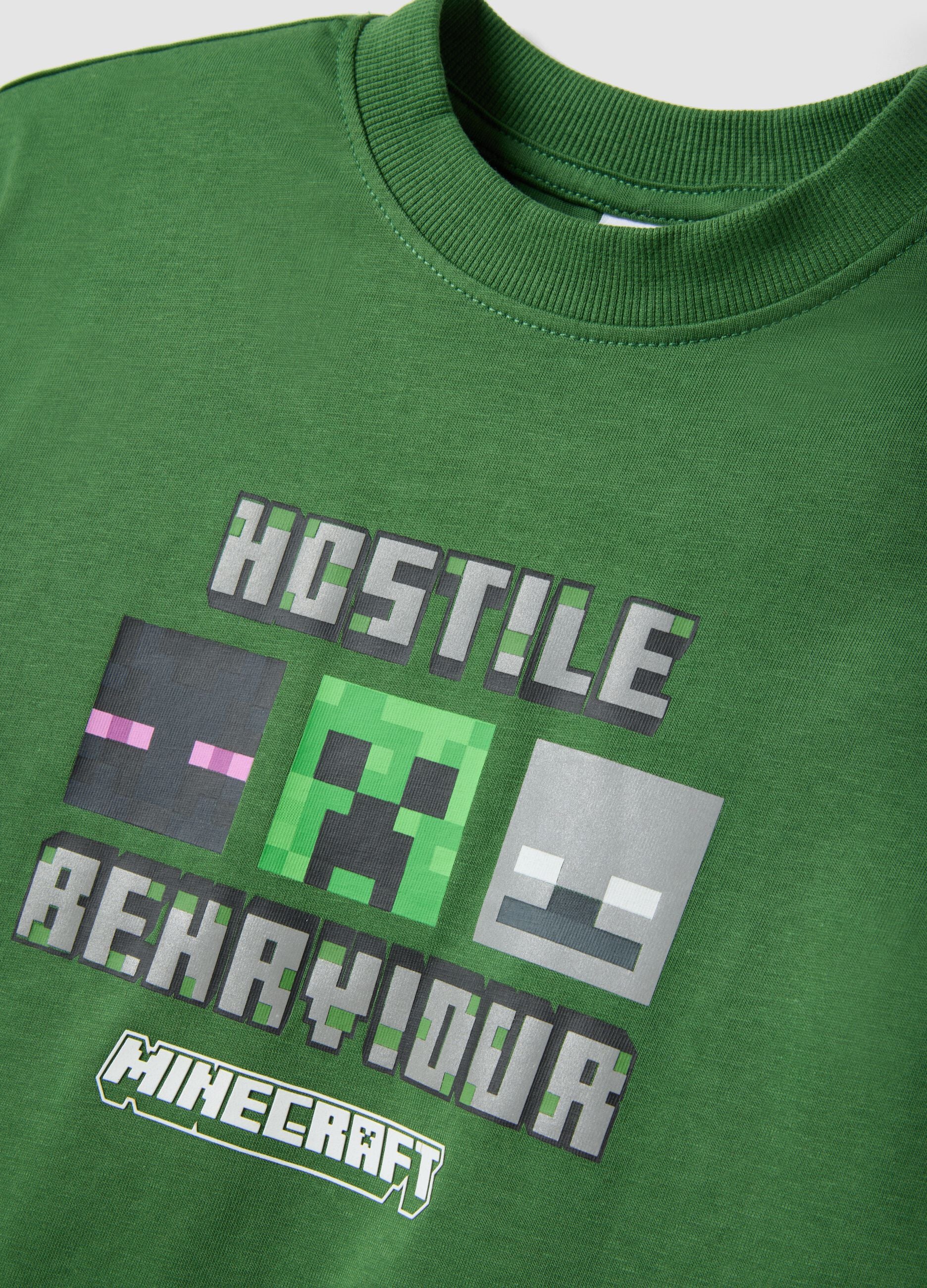 Green pure cotton Minecraft print T-shirt