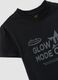 Black organic cotton T-shirt with silver graphic for girls_5